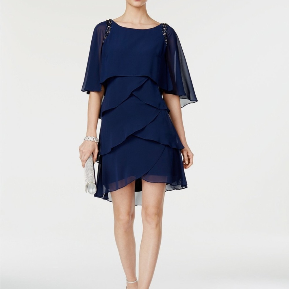 SLNY Navy Tiered Ruffled Dress EUC Size 14